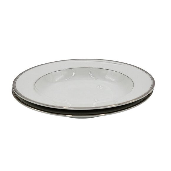2 Mikasa Classic Platinum Rimmed Soup Pasta Bowls Wide Rim White Platinum L3202 - Picture 4 of 8
